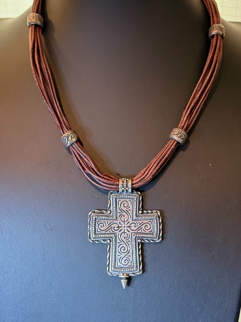 925 Sterling Silver large Cross pendant necklace #K80 Signed Nay Li Noy U